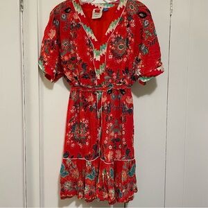 Farm Rio Anthropologie Red and Green Chevron Top Jane Mini dress xs